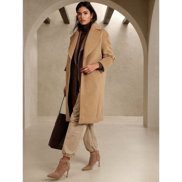 NWT Women’s Banana Republic Classic Sunday Wool Blend Camel/Tan Pea Coat Size M - Picture 5 of 8